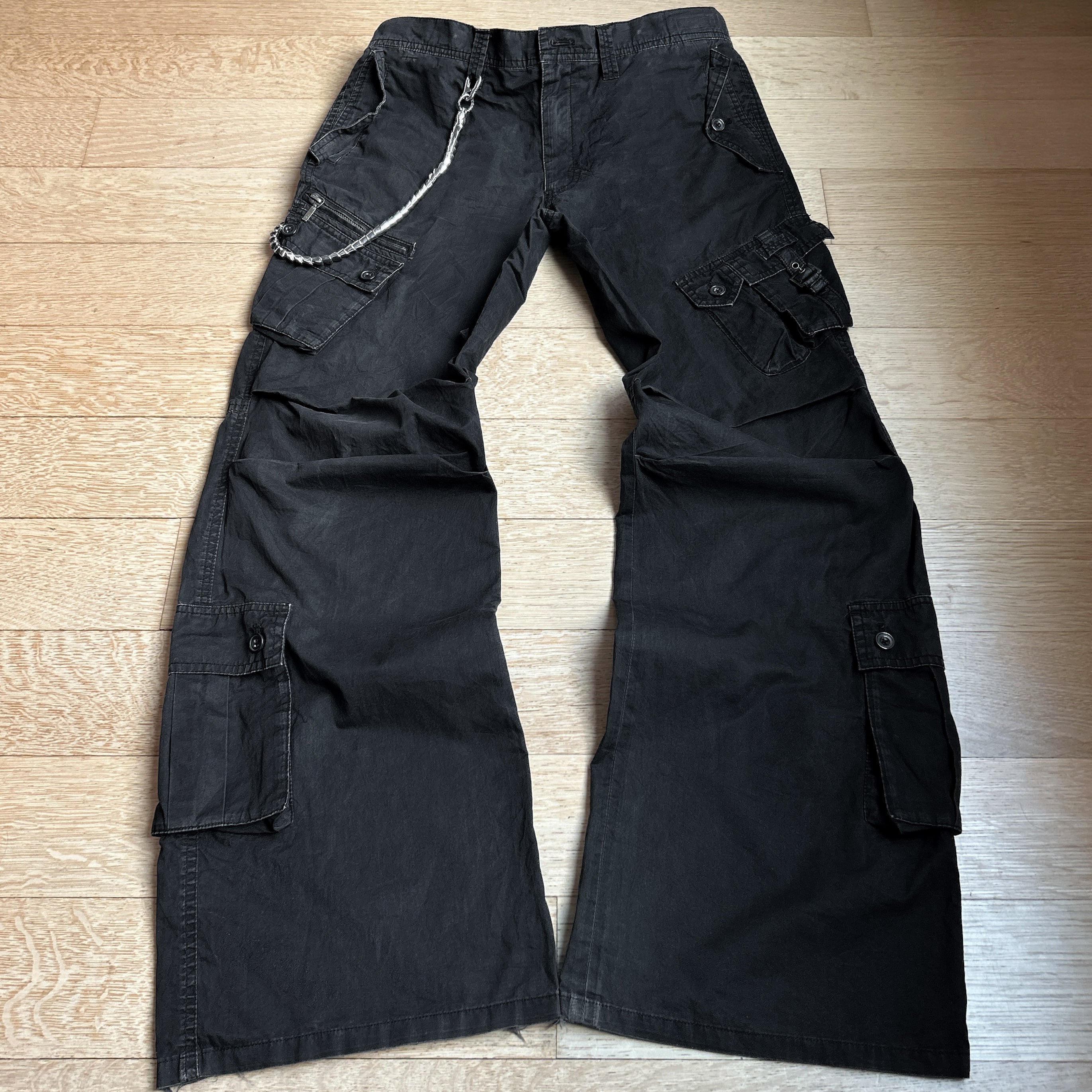 Tornado Mart Black Flared Cargo Pants