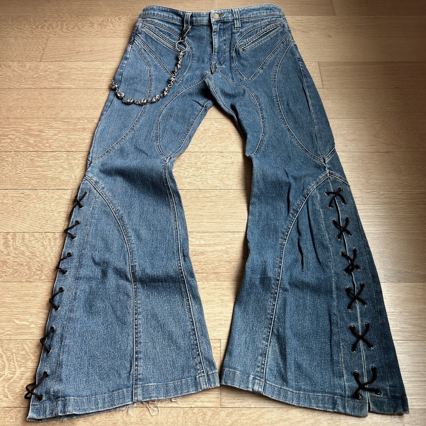 Tornado Mart “Spiral” Blue Washed Baggy Flared Jeans