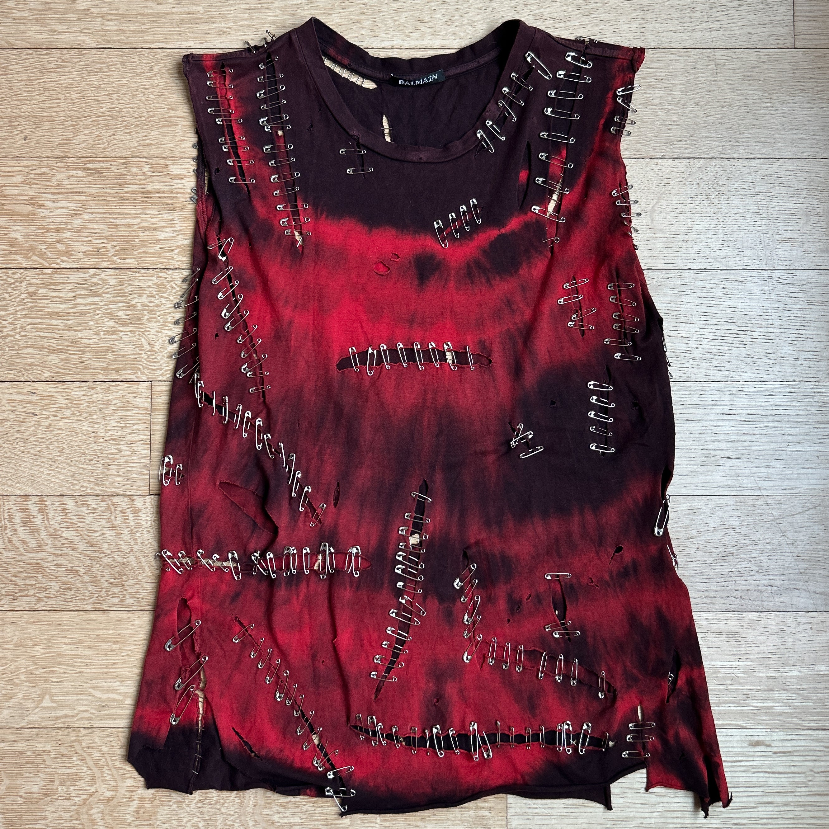 SS2011 Balmain by Christophe Decarnin Red Safety Pin Tank Top