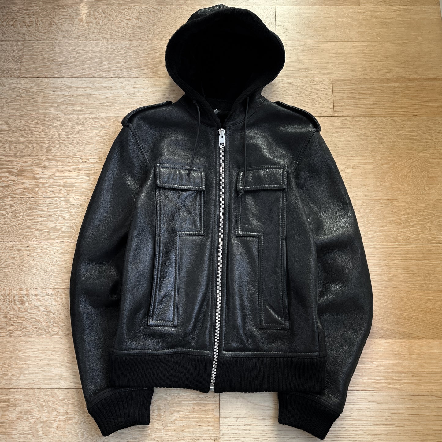 AW07 Dior Homme by Hedi Slimane Hooded Shearling Leather Jacket