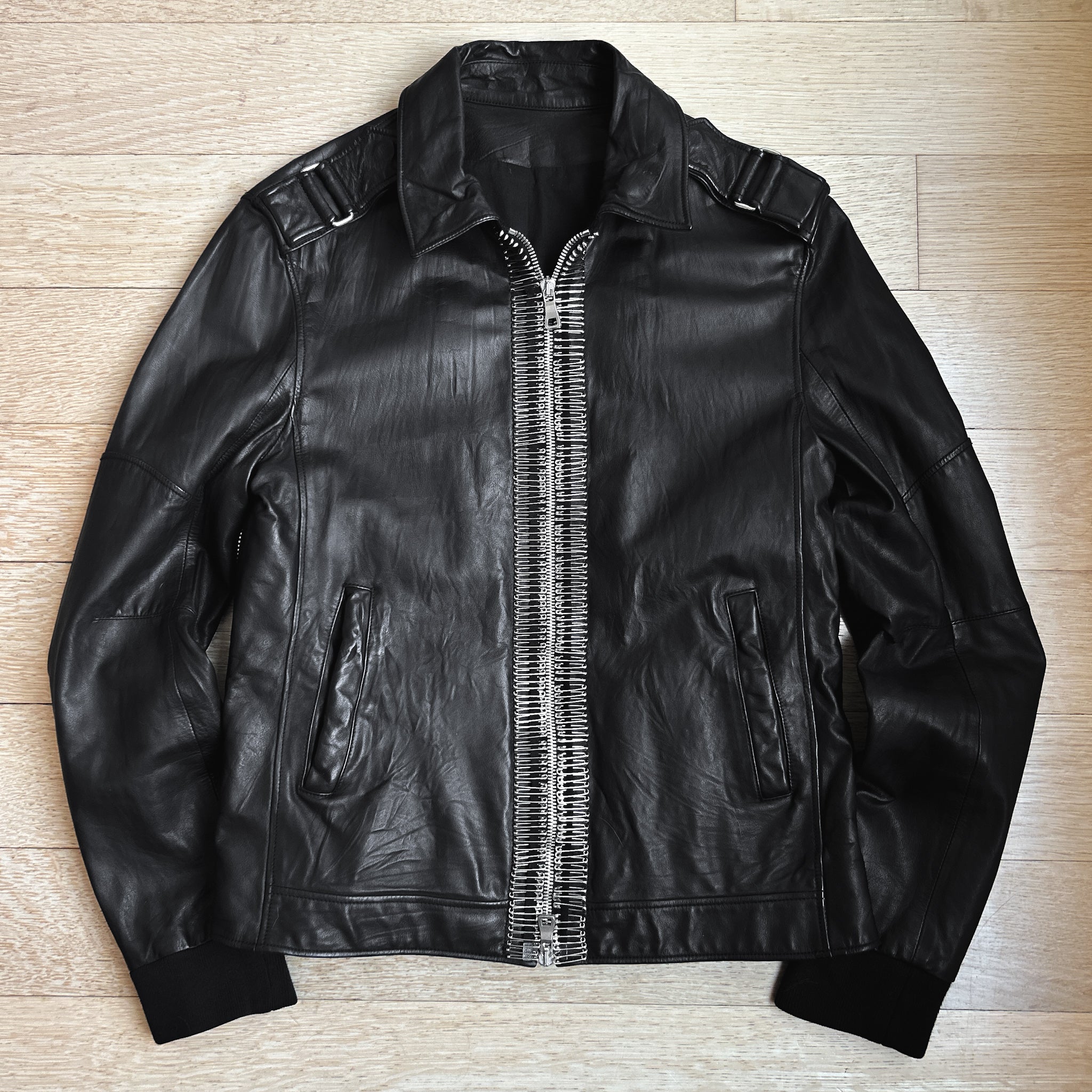 SS11 Balmain by Christophe Decarnin Safety Pin Leather Jacket