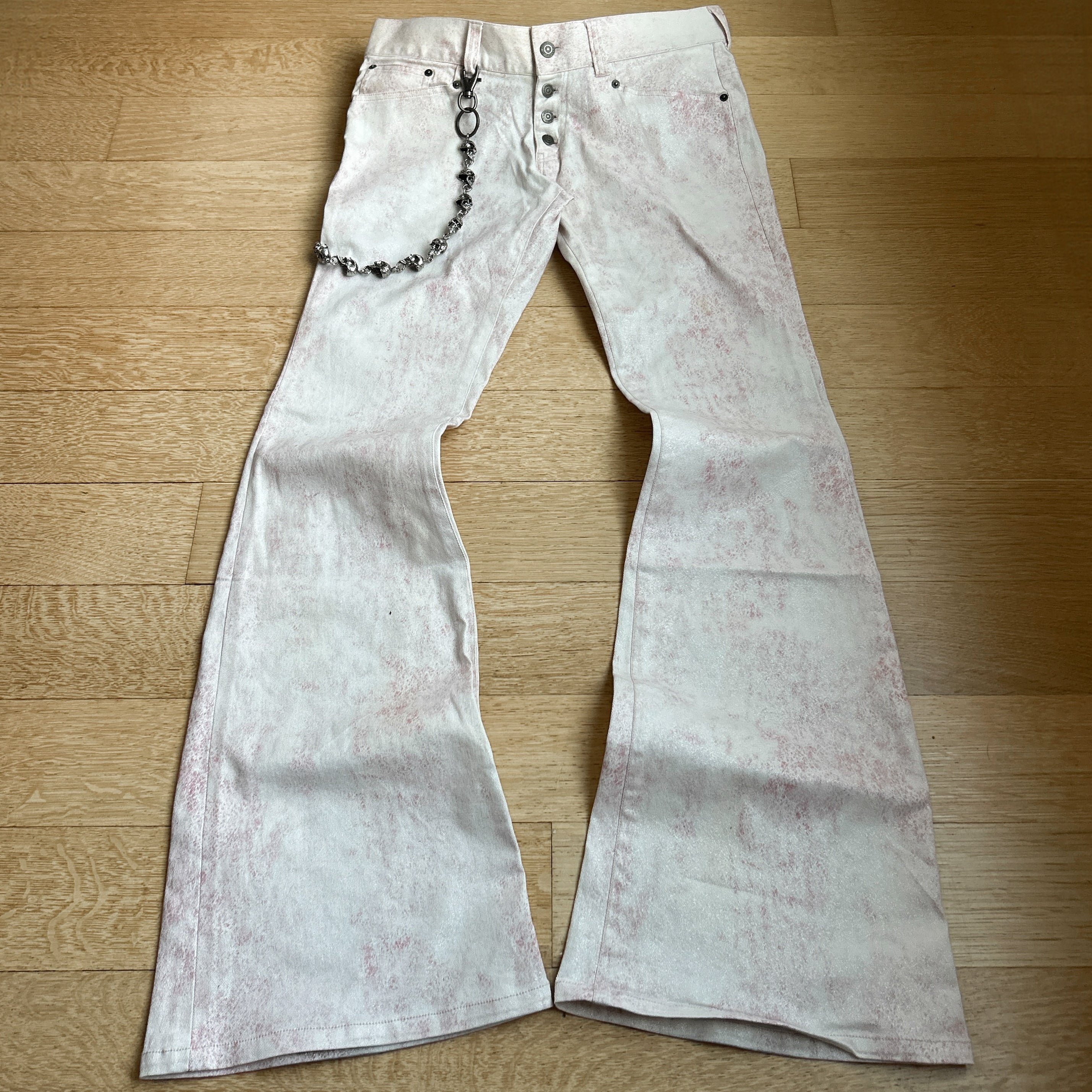 Tornado Mart White Flared Jeans with Snakeskin Detailing