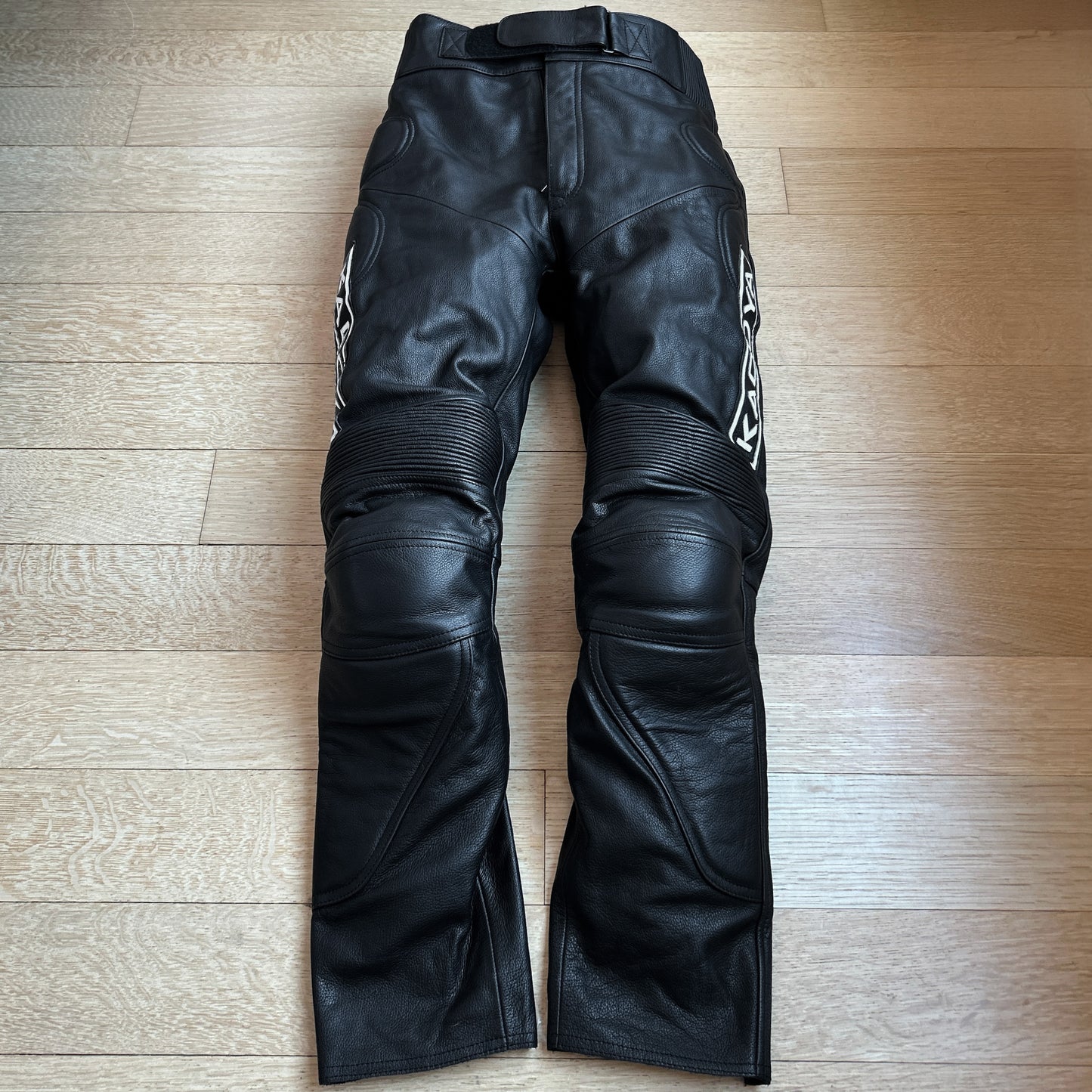 90s Kadoya Armored Leather Spell-out Motorcycle Pants