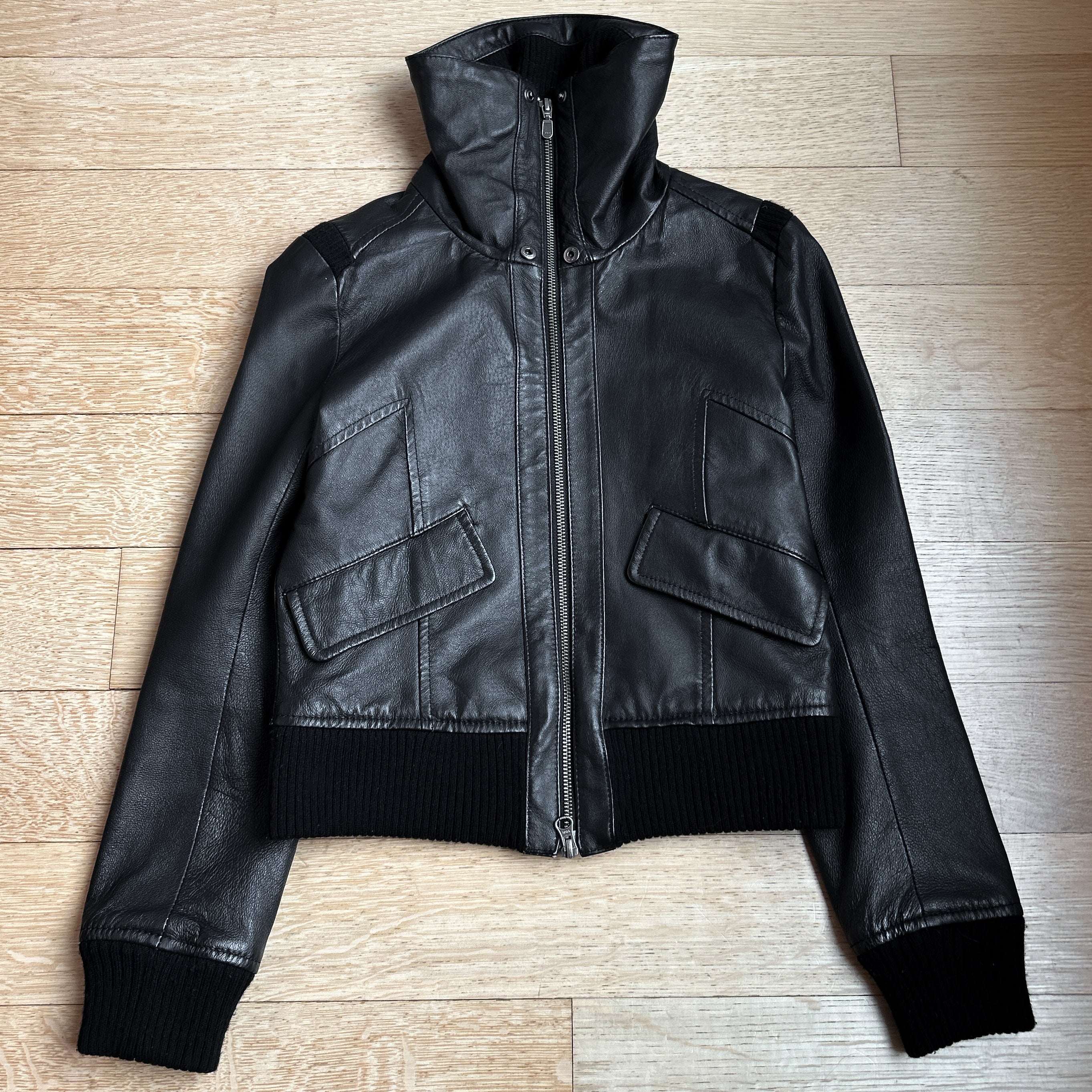 Tornado Mart Femme Adjustable Neck Leather Jacket