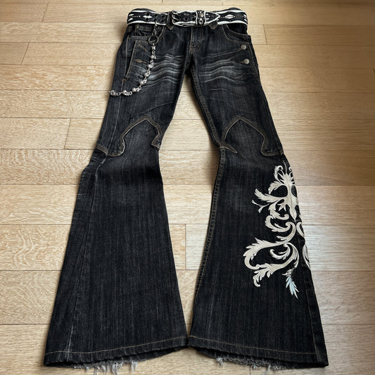 Tornado Mart Tribal Embroidered Flared Jeans