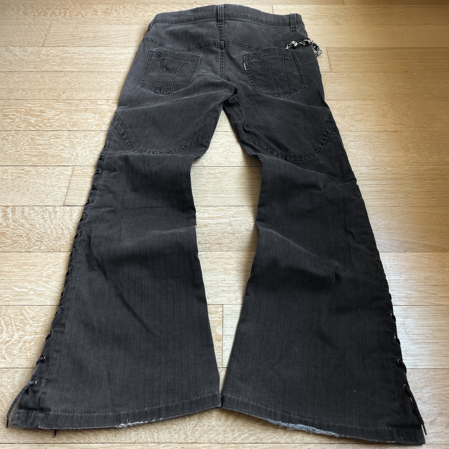 Tornado Mart Black Lace-Up Flared Jeans