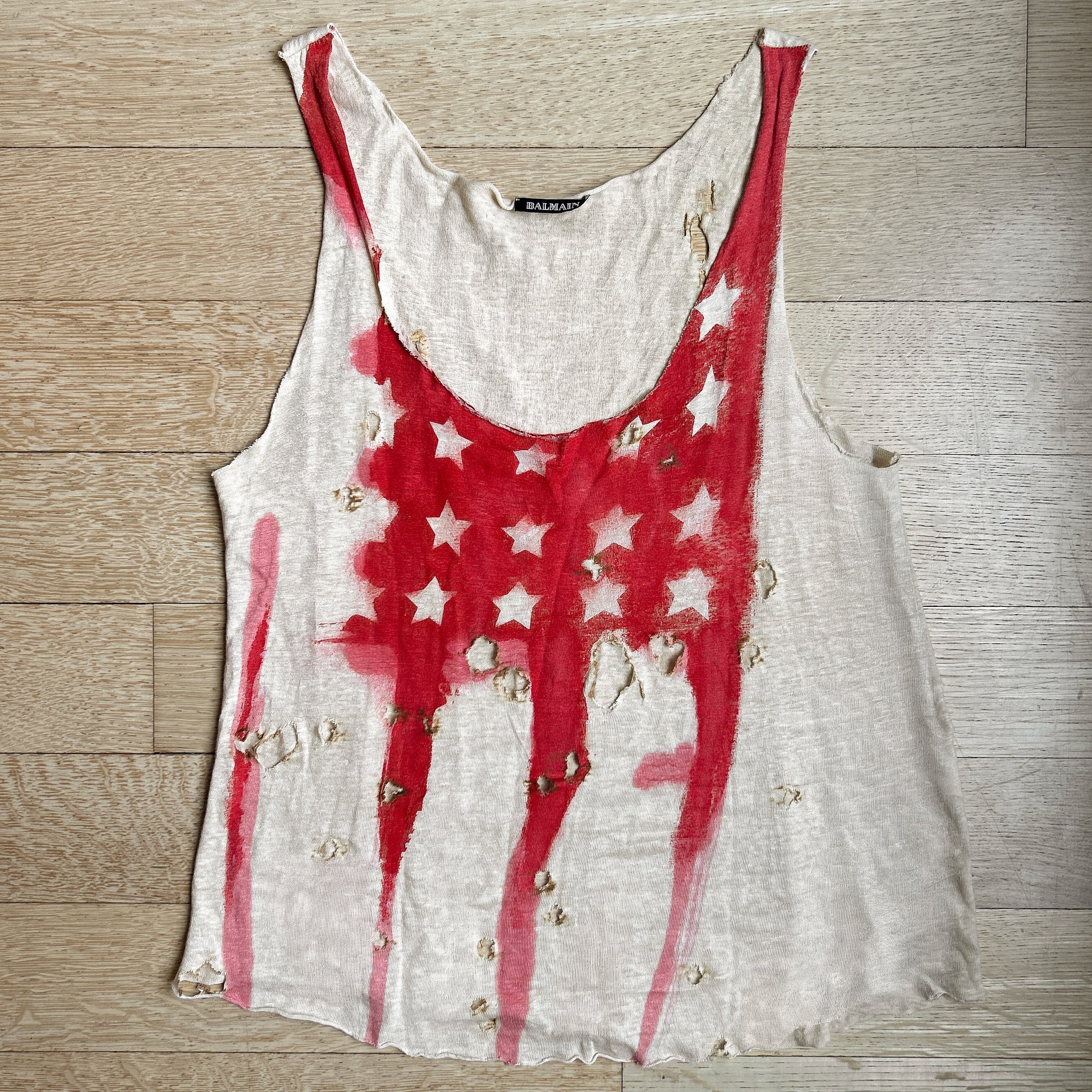 SS2011 Balmain by Christophe Decarnin Burned Flag Tank Top