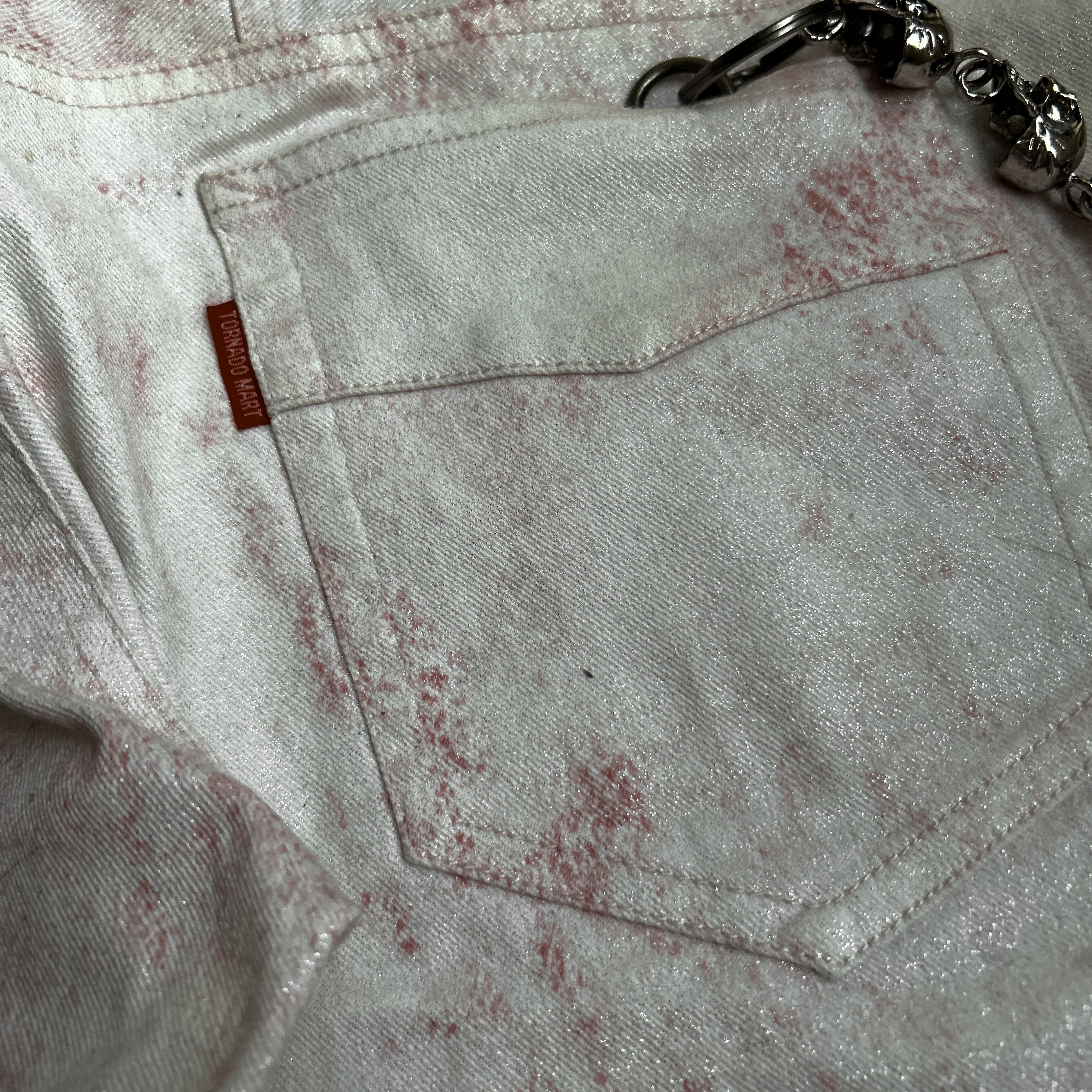 Tornado Mart White Flared Jeans with Snakeskin Detailing