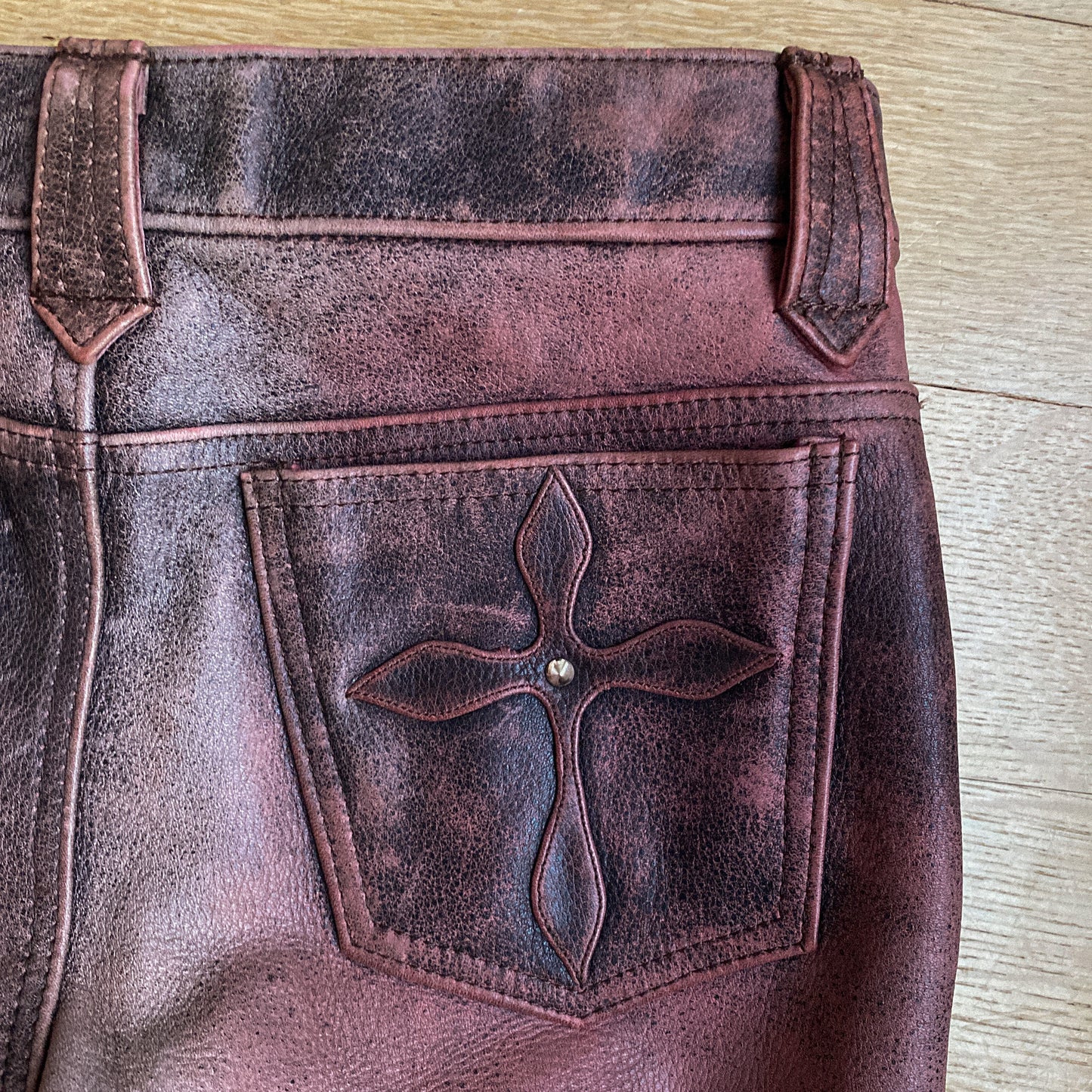 Kadoya Maroon Leather Flared Pants