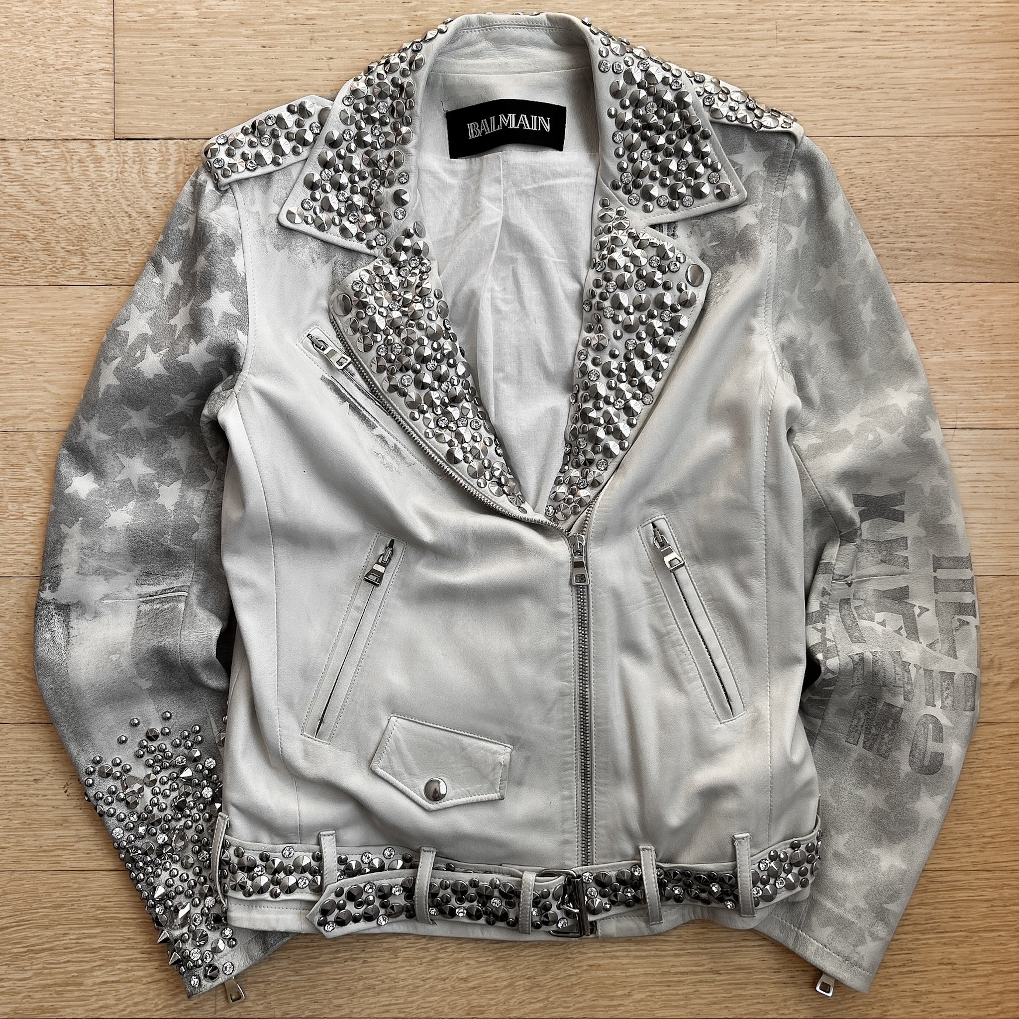 SS11 Balmain Flag Embellished Safety Pin Jacket – goatskn