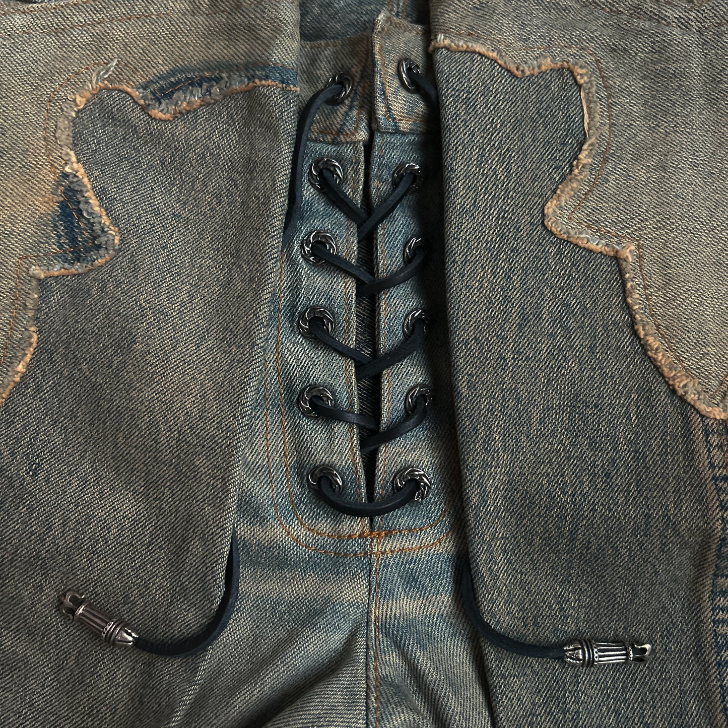 2000s A&G Washed Laced Flared Jeans with .925 Silver Accents