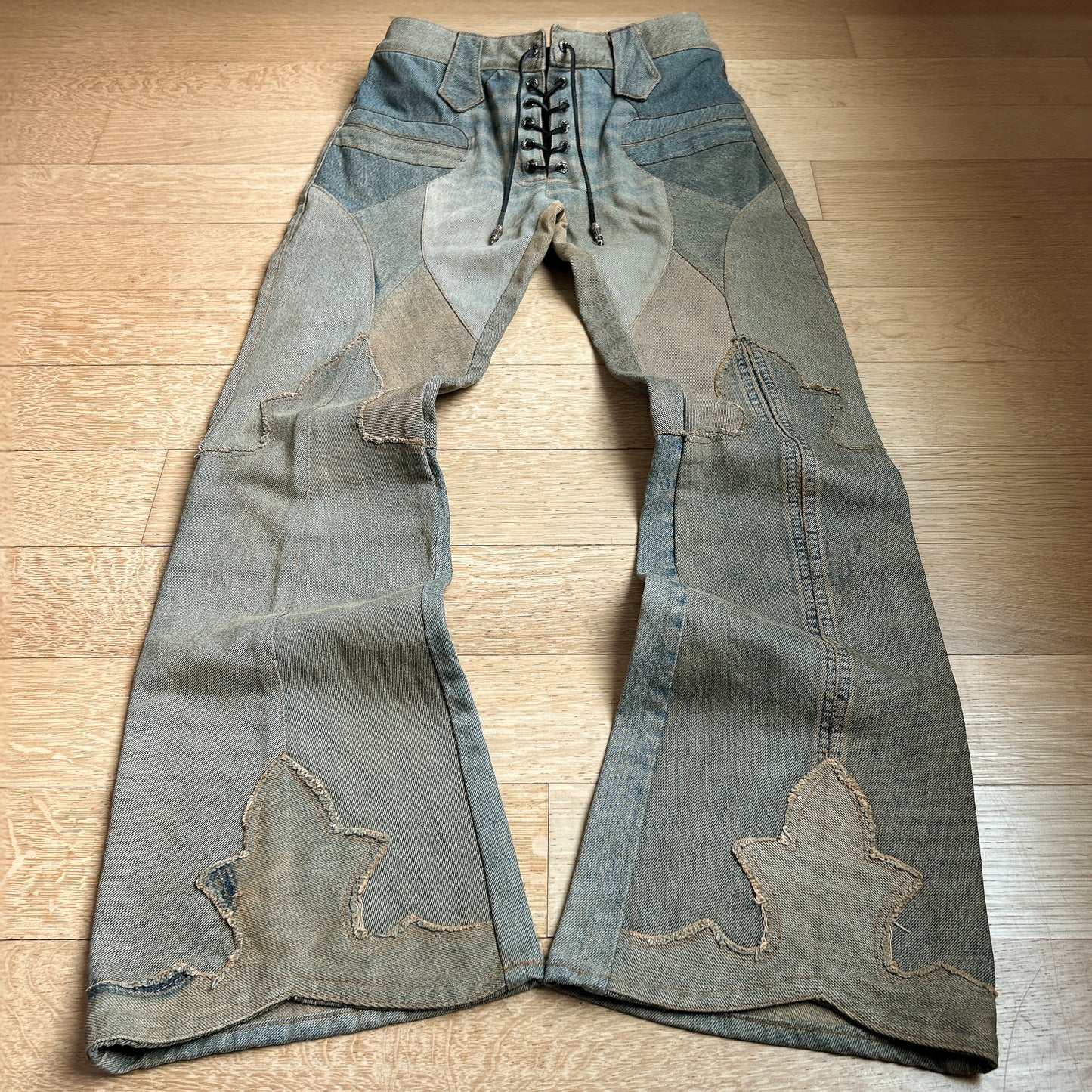 2000s A&G Washed Laced Flared Jeans with .925 Silver Accents