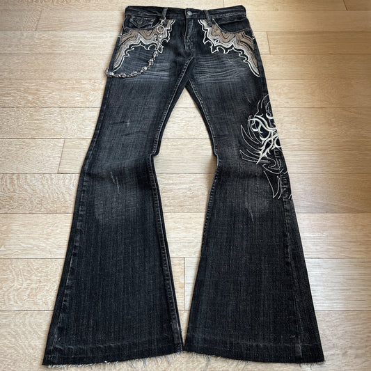 Tornado Mart “Scythe” Embroidered flared Jeans