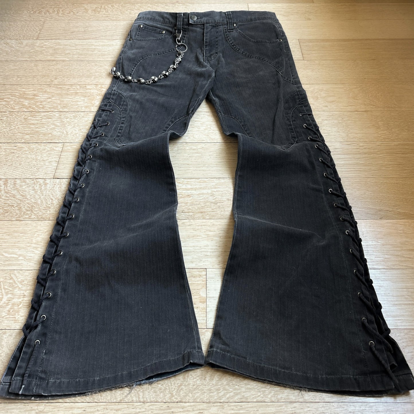 Tornado Mart Black Lace-Up Flared Jeans