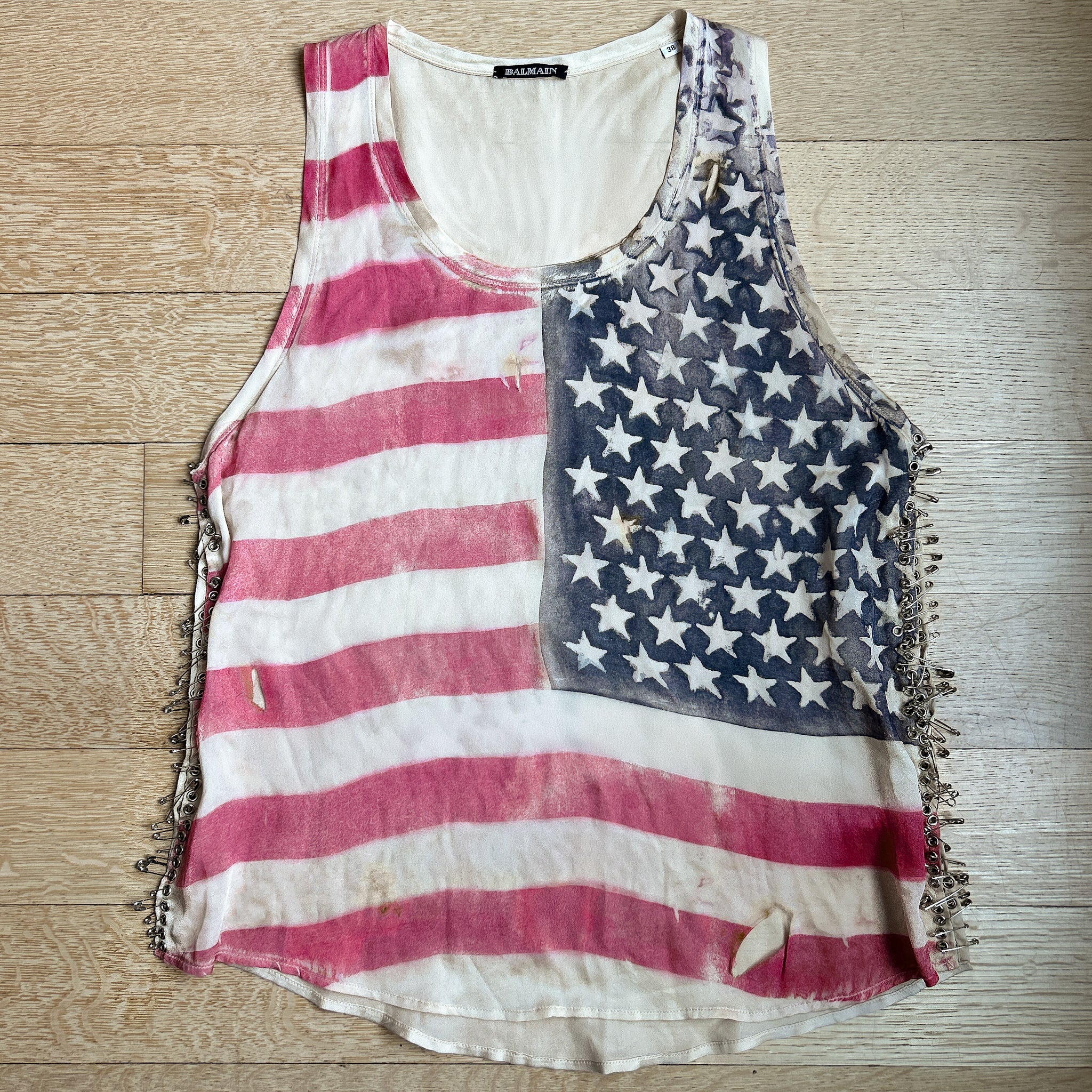 SS2011 Balmain by Christophe Decarnin American Flag Burned & Distressed Tank Top