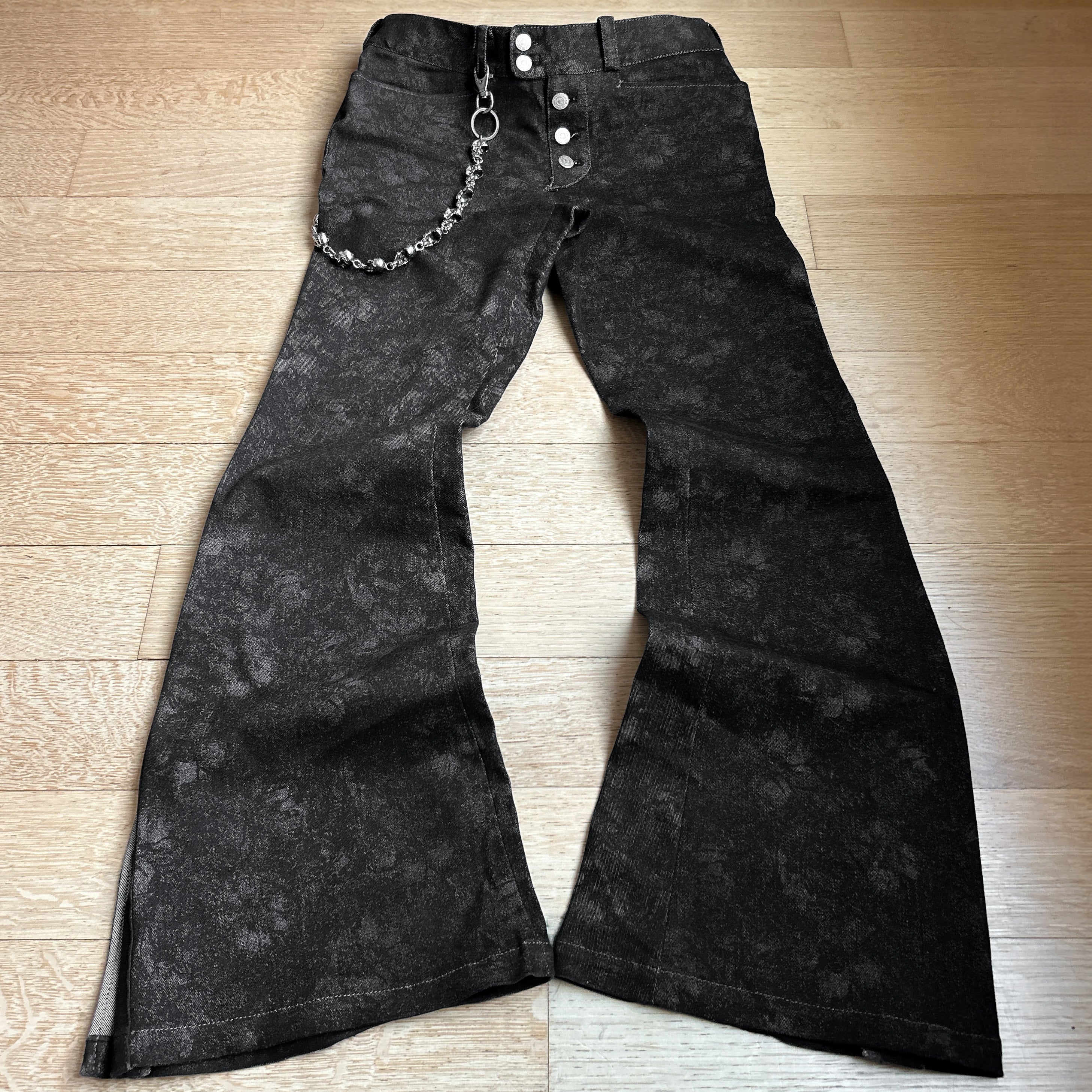 Tornado Mart Printed Black Washed Flared Jeans
