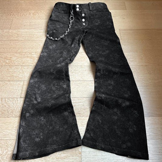 Tornado Mart Printed Black Washed Flared Jeans