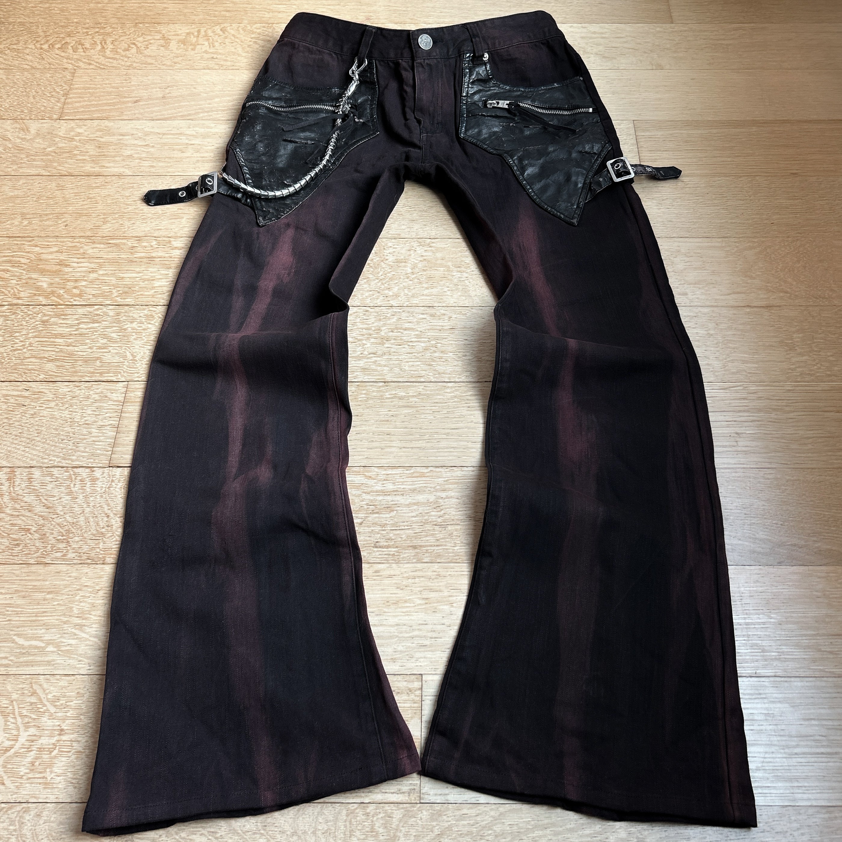 Bernings Sho Burgundy Flared Jeans with Leather Holster Pockets