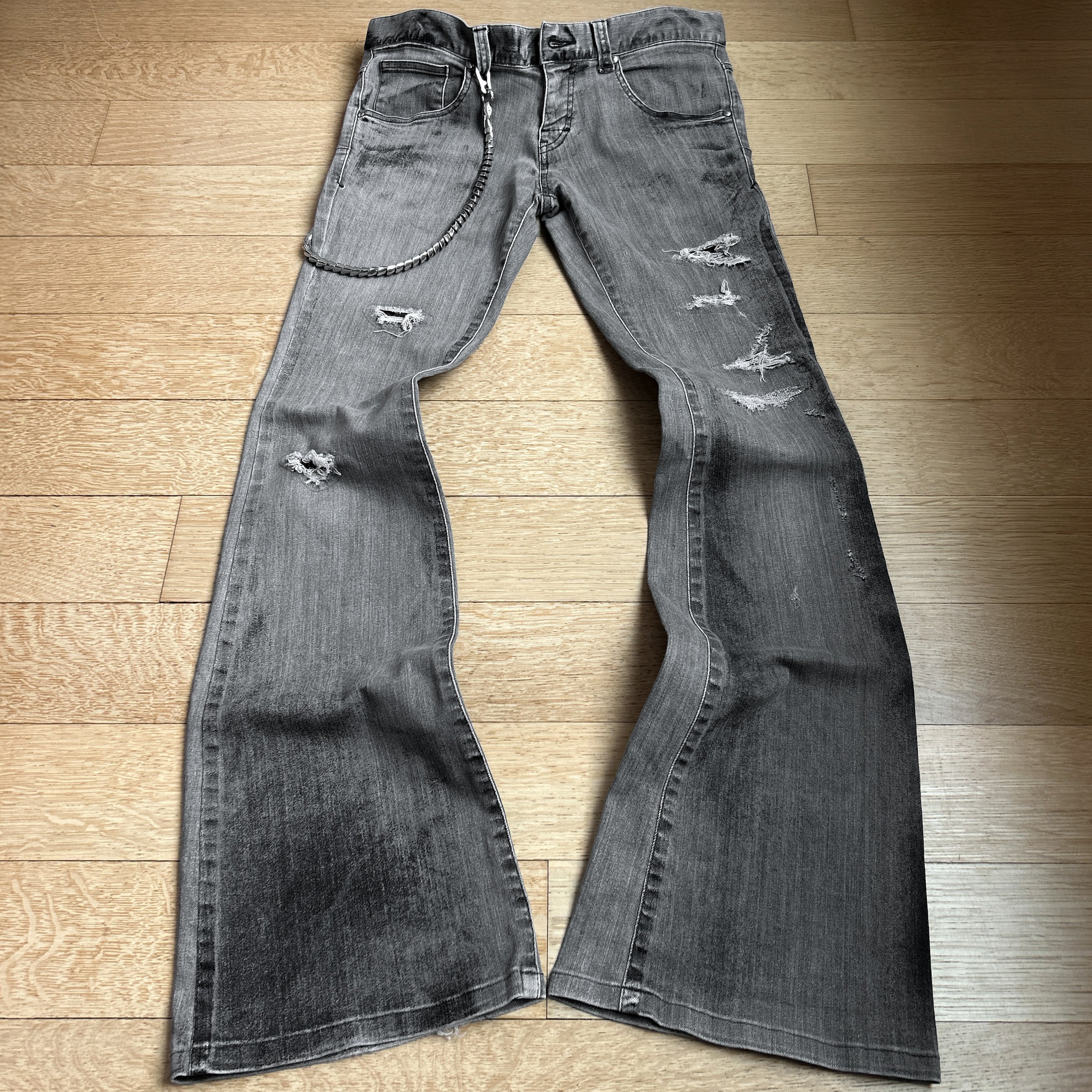 Tornado Mart Distressed Grey Coated Flared Jeans