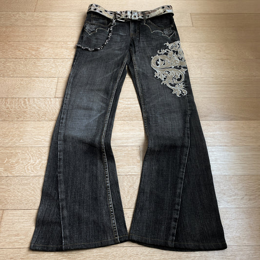 Tornado Mart “Tribal” Embroidered Flared Jeans