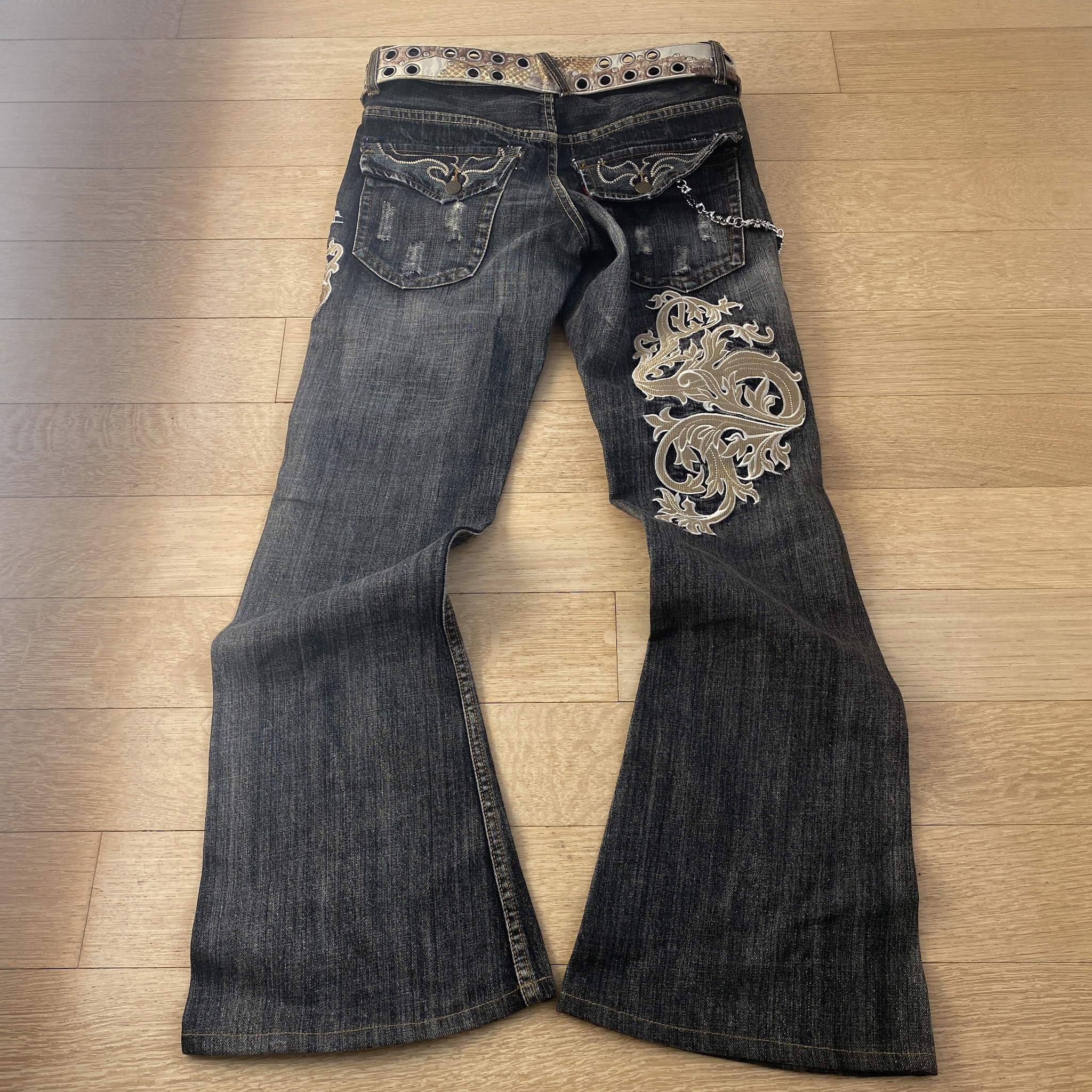 Tornado Mart “Tribal” Embroidered Flared Jeans – goatskn