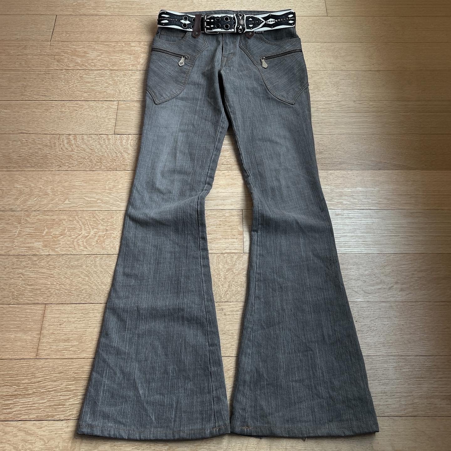 Obelisk Western Flared Jeans with Leather Backpocket