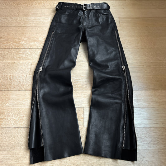 90s Kadoya Flared Zipper Cowhide Pants