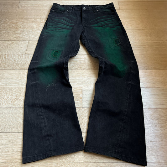 Semantic Design Green Washed Baggy Flared Jeans