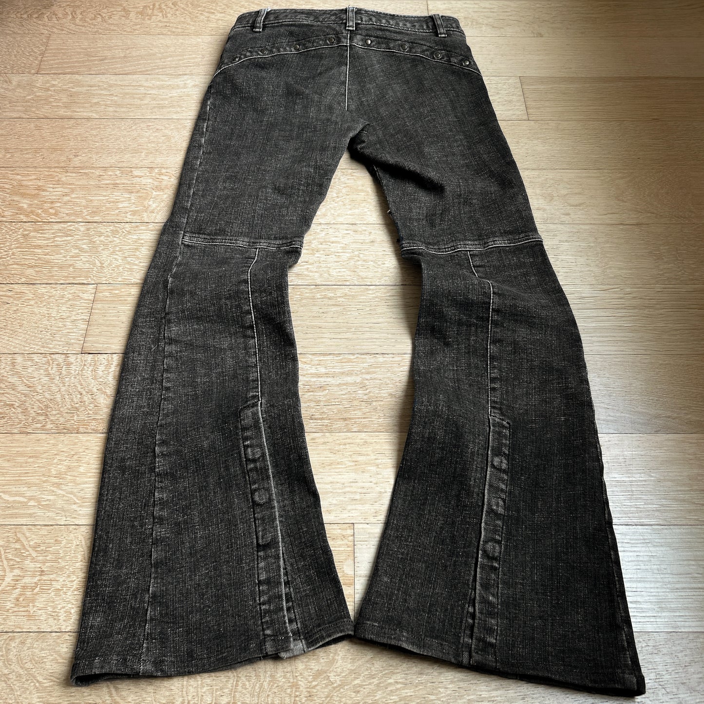 Tornado Mart Black Washed Flared Jeans with Button Details