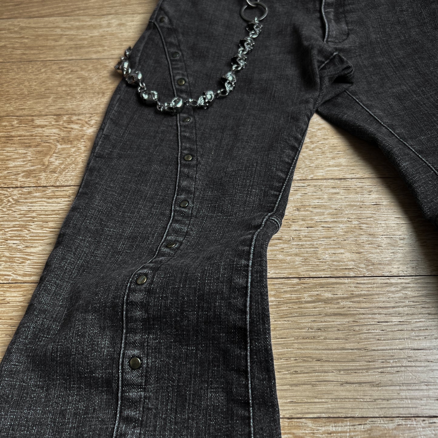 Tornado Mart Black Washed Flared Jeans with Button Details