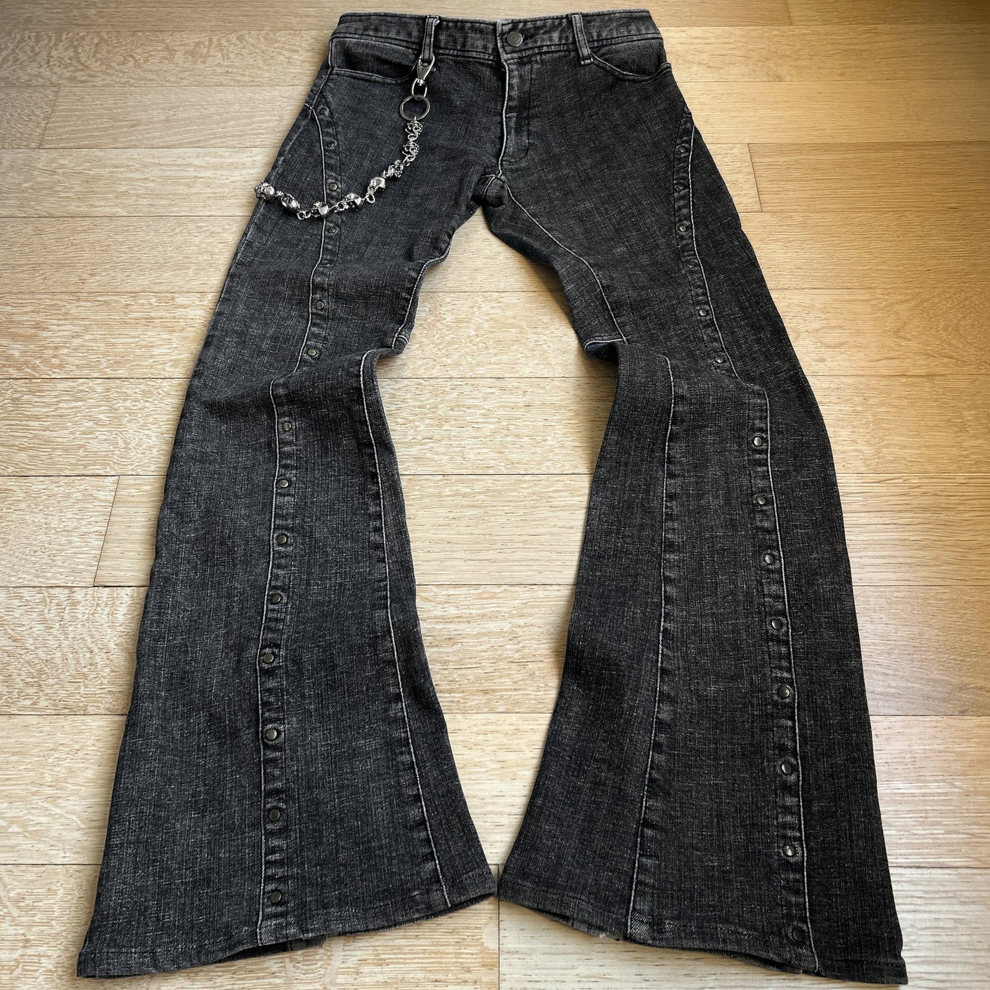 Tornado Mart Black Washed Flared Jeans with Button Details