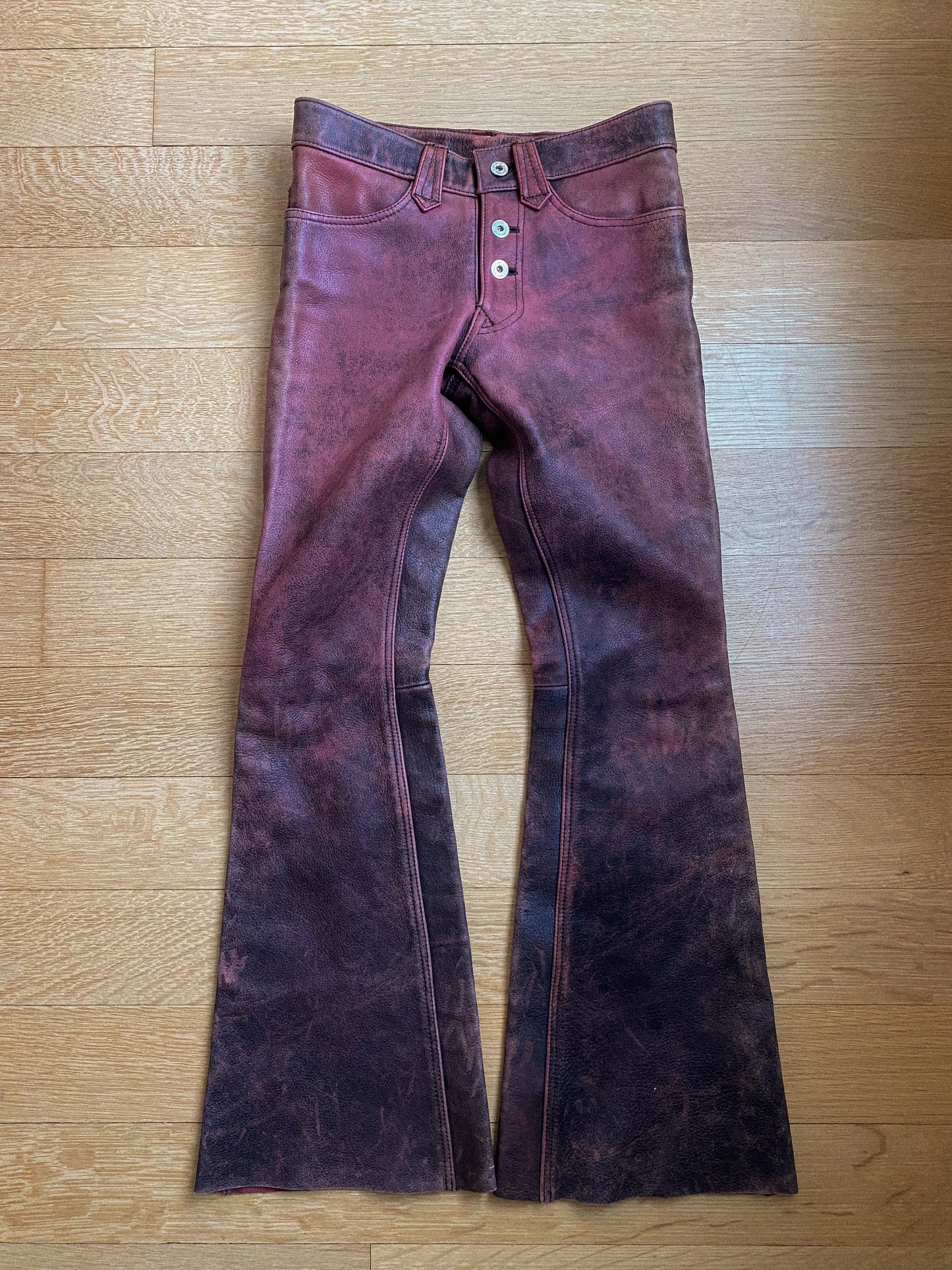 Kadoya Maroon Leather Flared Pants