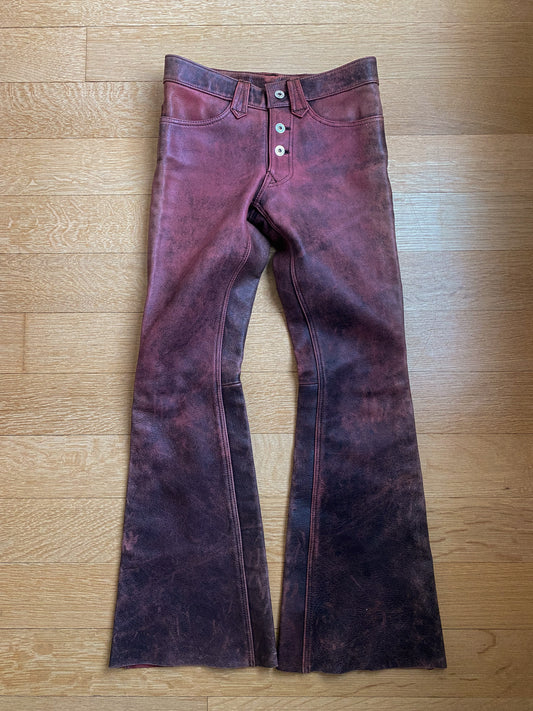 Kadoya Maroon Leather Flared Pants