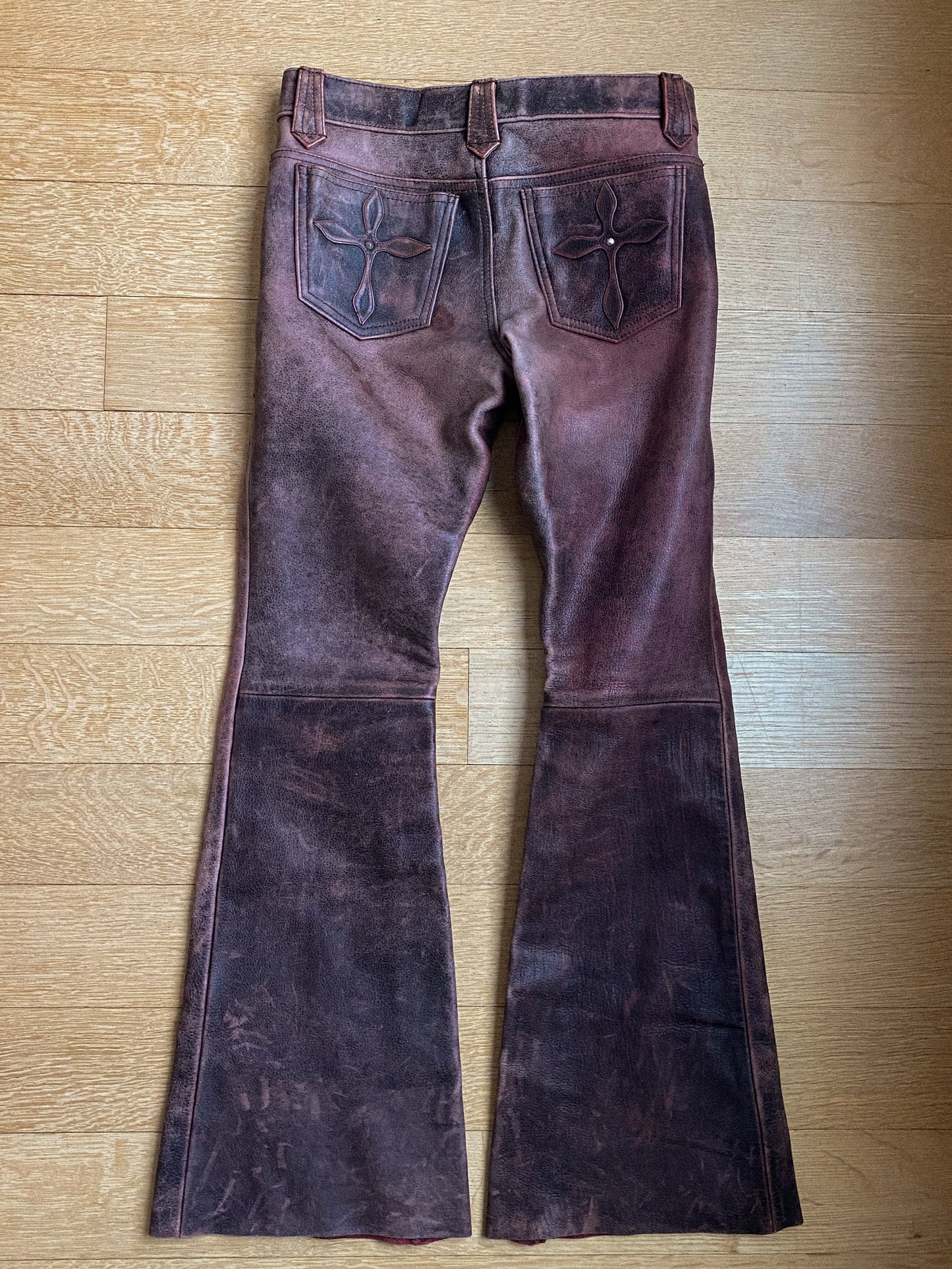 Kadoya Maroon Leather Flared Pants