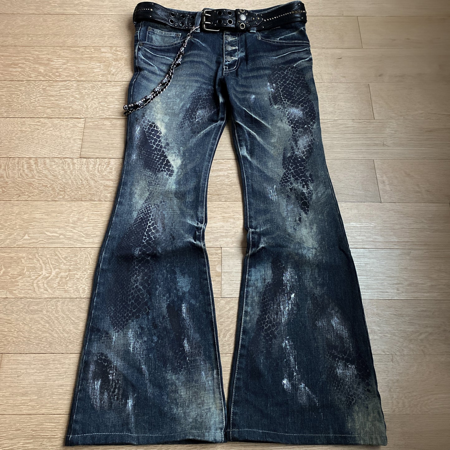 Tornado Mart Snakeskin Print Flared Jeans